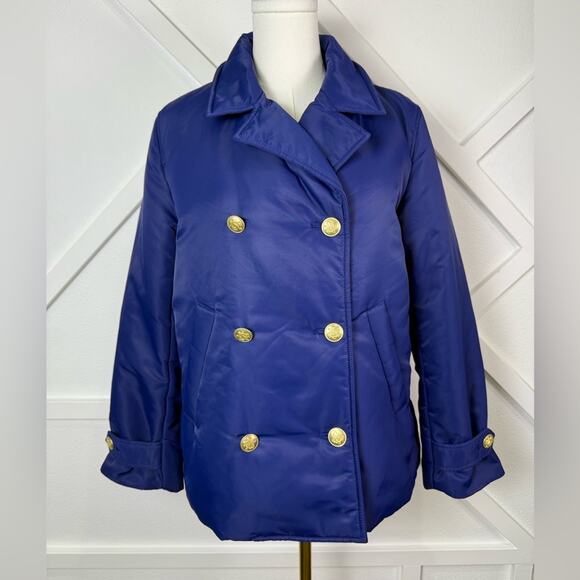 NWT J. Crew Peacoat Puffer Jacket In Lightweight Shiny Nylon Blue Size Small - Picture 2 of 12